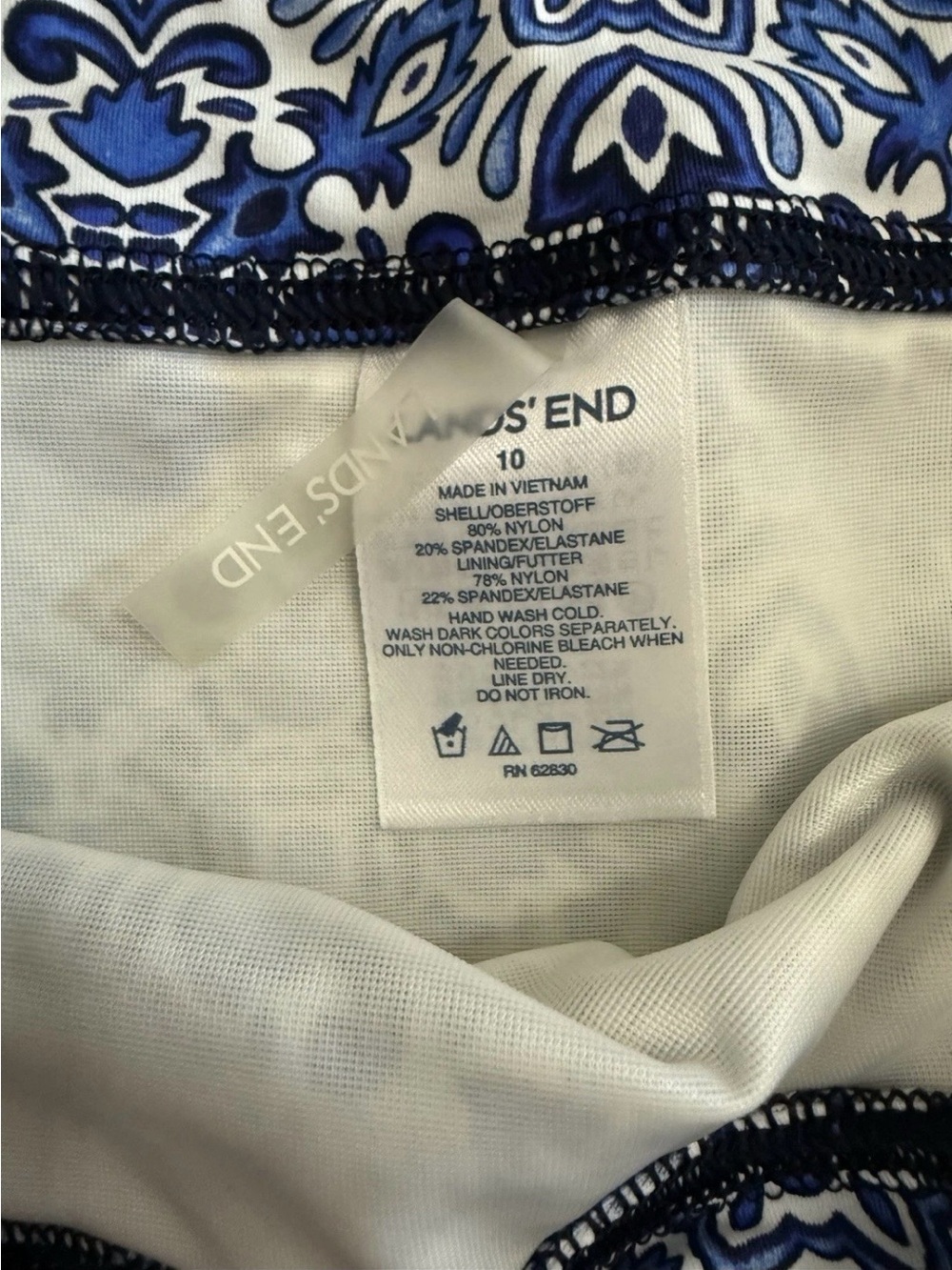 Lands' End Navy and White Floral Tile Bikini Bottoms - Picture 5 of 6